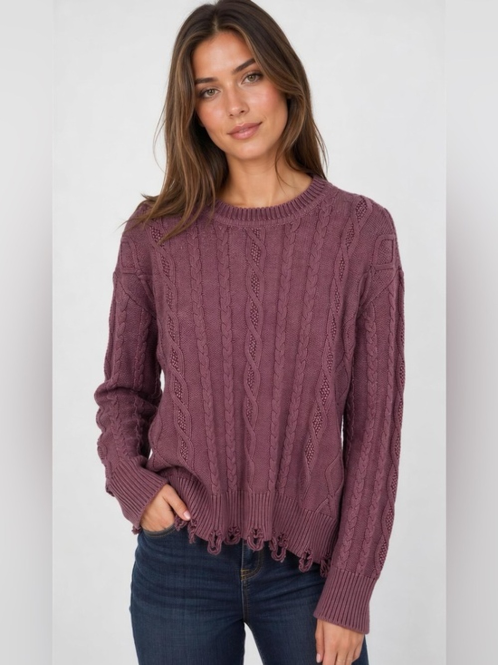 CHARLIE B Metallic Cable Knit Sweater -